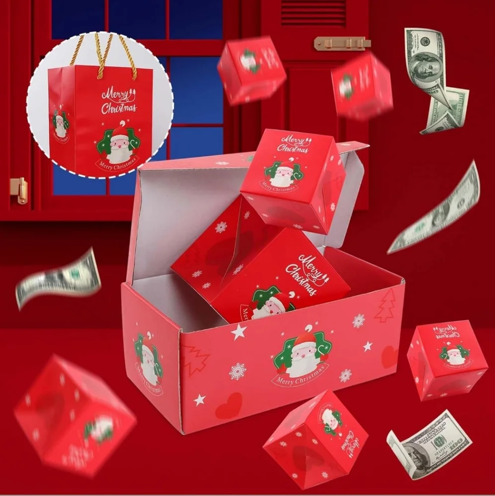 Red Christmas Pop-Up Explosion Surprise Gift Box with Santa Design 12pc